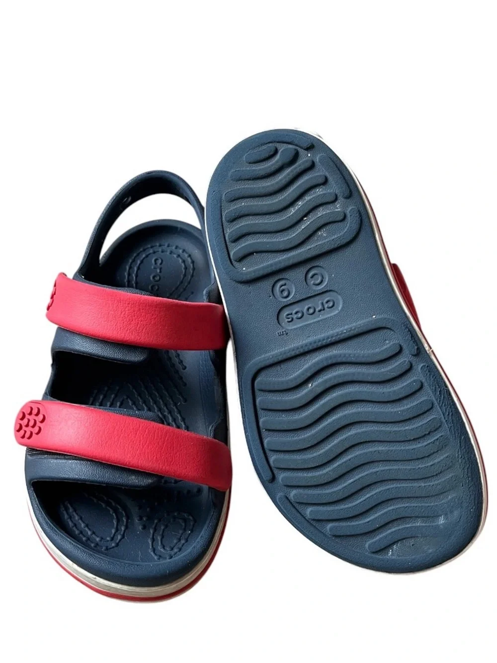 CROCS Kids Red and Navy Double-Strap Sandals Size 9 EUC